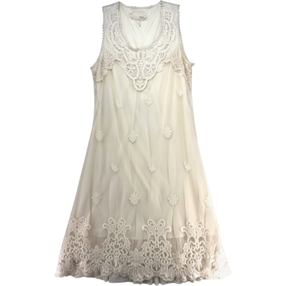 Ivory Lace Mesh Tank House Nap Dress Sz M Romantic Boho Fairycore Milkmaid Vntg